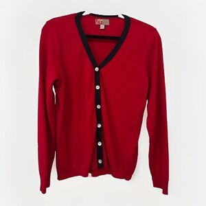 Chick-Fil-A Team Style Oobe Cardigan Sweater Womens L Red Black Trim TS529